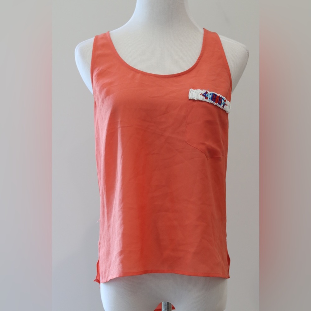 Dolce Vita orange/coral high low tank beaded pocket S colorful casual beaded